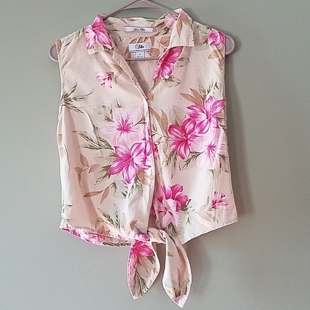 Vintage silk front tie button down blouse